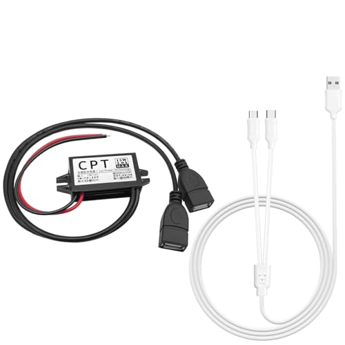 Giantdeer DC 12V auf USB 5V 3A 15W Wasserdichter Konverter, Dual Port Adapter 12V USB auf 5V, Spannungswandler, + einem mit 3 Port Ladekabel von Giantdeer