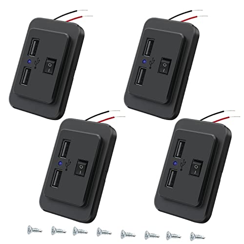 Giantdeer USB Steckdose 12V Wohnmobil, 4.8A Dual USB KFZ Steckdose mit ON/Off Schalter, 12V Wasserdicht Zigarettenanzünder USB Ladebuchse Panel für 12V/24V Auto Bus ATV Schiff LKW(4 Stück) von Giantdeer