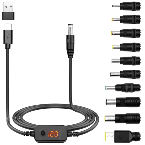 Giantdeer PD zu DC Adapterkabel, TYPE C Anschlusskabeladapter mit Schalter, 5V 9V 12V 15V 20V einstellbare Spannung, Stromkabel mit 10 DC Konverterköpfen für Router/USB-Hub/Laptop (1,2 Meter) von Giantdeer