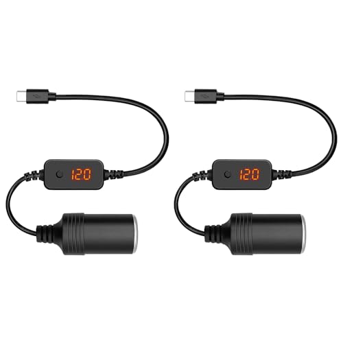 Giantdeer USB Type C auf Zigarettenanzünder Buchse mit LED Anzeige, USB C auf Auto Zigarettenanzünder Kabel mit Schalter Taste, um die Spannung 5V/9V/12V für Auto GPS, Auto Recorder(2PCS) von Giantdeer