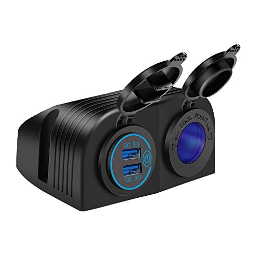 Giantdeer 12V Steckdose, QC3.0 Dual USB Steckdose mit Touch-Schalter, wasserdichte Zwei Loch Zelt Typ 12V ZigarettenanzünderSteckdose für Autos Motorräder Marine von Giantdeer