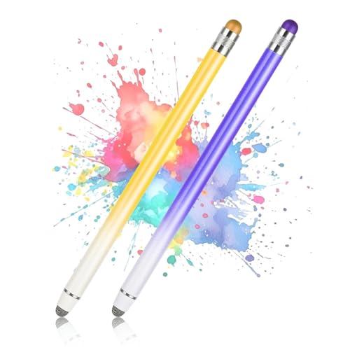 Giantree 2 Stück Touchscreen Stift, Gummi Stylus Touch Pen Hohe Empfindlichkeit 2 in 1 Universelle Kapazitive Stylus Touch Pen Handy Stift Touch Pen für alle Smartphones und Tablets(Gelb + Lila) von Giantree