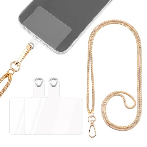 Giantree Handy Lanyard, Universal Metallkette Telefonhalter mit 2Pcs zurück Patch abnehmbare Schlange Kette Crossbody Schulter Halsband kompatibel mit den meisten Handys Handytasche(Gold) von Giantree