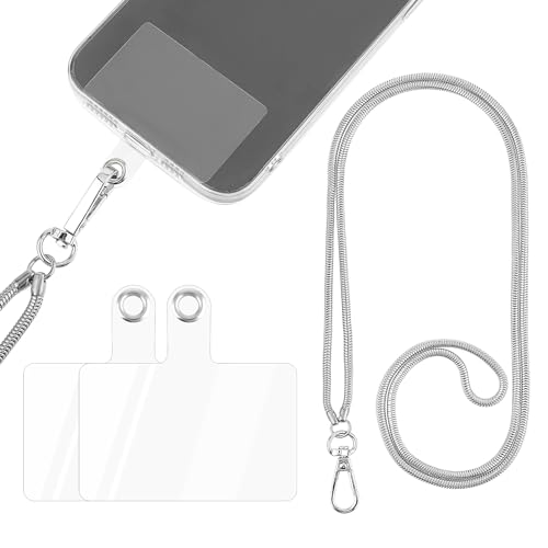 Giantree Handy Lanyard, Universal Metallkette Telefonhalter mit 2Pcs zurück Patch abnehmbare Schlange Kette Crossbody Schulter Halsband kompatibel mit den meisten Handys Handytasche(Silber) von Giantree