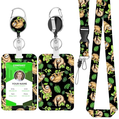 Giantree kawaii Tier Ausweishülle mit Band, Einziehbares Lanyard mit ID Kartenhalter Set Niedliche Cartoon Tiere Faultier abnehmbarem Umhängeband Umhängeband für Student (Bunt 6) von Giantree