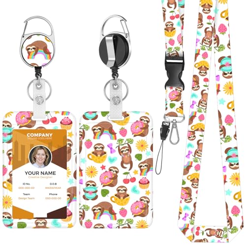 Giantree kawaii Tier Ausweishülle mit Band, Einziehbares Lanyard mit ID Kartenhalter Set Niedliche Cartoon Tiere abnehmbarem Umhängeband Umhängeband für Student (Bunt 7) von Giantree