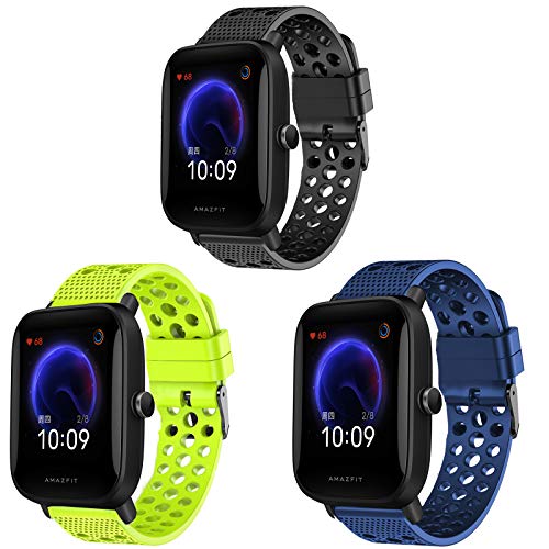 Giaogor Armband Kompatibel Für Xiaomi Amazfit Bip U, Sport Silikon Classic Ersatz Uhrenarmband Für Xiaomi Huami Amazfit Bip U Smart Watch (schwarz+Grün+Blau) von Giaogor