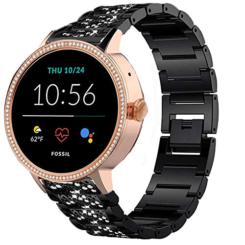 Giaogor Armband Kompatibel für Fossil Gen 5e Damen Smartwatch, Damen mit Diamant Premium Edelstahl Bracelet Gurt für Fossil Damen Touchscreen Smartwatch 5E (schwarz) von Giaogor