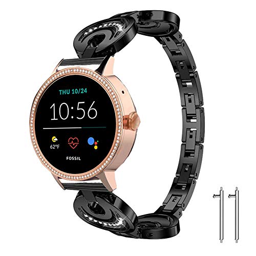 Giaogor Armband Kompatibel für Fossil Gen 5e Damen Smartwatch, Damen mit Diamant Premium Edelstahl Bracelet Gurt für Fossil Damen Touchscreen Smartwatch 5E (schwarz) von Giaogor