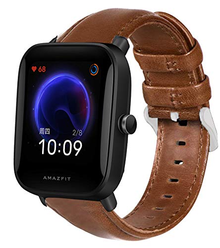 Giaogor Armband Kompatibel mit Amazfit Bip U, Quick Release Leder Classic Ersatz Uhrenarmband für Amazfit Bip U Smartwatch (braun) von Giaogor