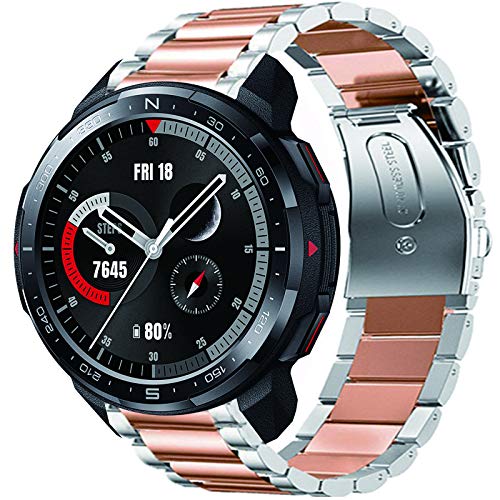 Giaogor Armband Kompatibel mit Honor Watch GS Pro, Classic Edelstahl Uhrenarmband für Honor Watch GS Pro Smartwatch (Silber-Roségold) von Giaogor
