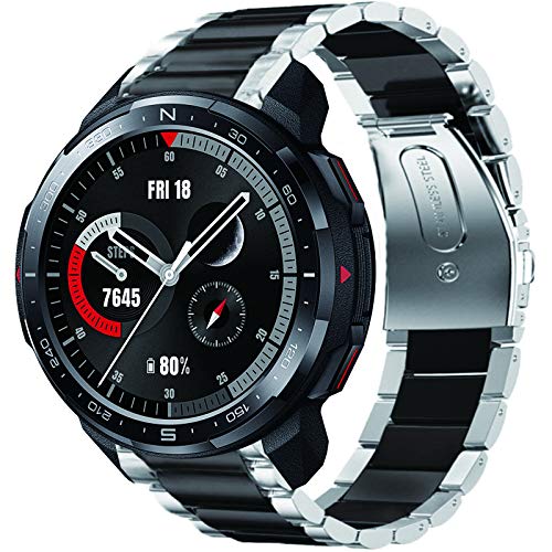 Giaogor Armband Kompatibel mit Honor Watch GS Pro, Classic Edelstahl Uhrenarmband für Honor Watch GS Pro Smartwatch (Silber-schwarz) von Giaogor