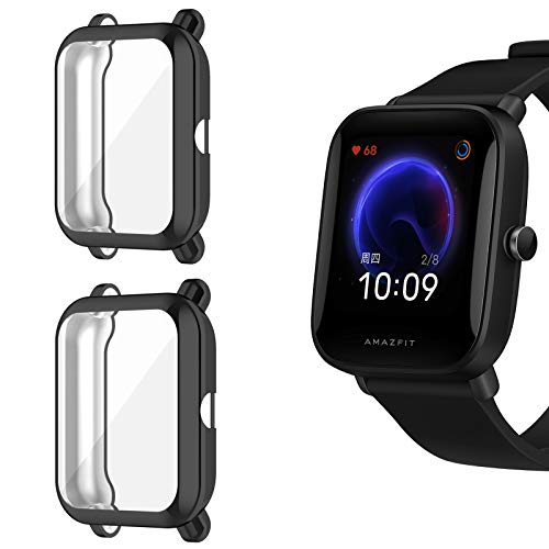 Giaogor Schutzhülle Kompatibel mit Amazfit Bip U, Flexibles TPU Vollschutz mit Displayschutzfolie Kratzfest Displayschutz Schutz Hülle Für Amazfit Bip U Smartwatch (schwarz+schwarz) von Giaogor