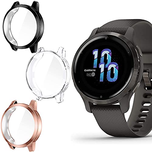 Giaogor Schutzhülle Kompatibel mit Garnin Venu 2s, Flexibles TPU Vollschutz mit Displayschutzfolie Kratzfest Displayschutz Schutz Hülle Für Venu 2s Smartwatch (schwarz+Transparent+Roségold) von Giaogor