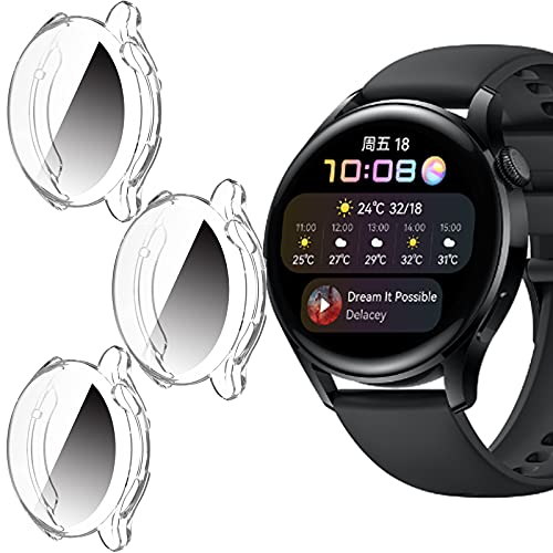 Giaogor Schutzhülle Kompatibel mit Huawei watch 3, Flexibles TPU Vollschutz mit Displayschutzfolie Kratzfest Displayschutz Schutz Hülle Für Huawei watch 3 Smartwatch (Transparent*3) von Giaogor