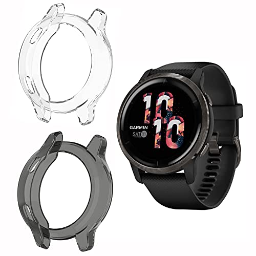 Giaogor Schutzhülle kompatibel Für Garmin Venu 2, All-Around Case Ultra dünn TPU Schutz Hülle für Garmin Venu 2 Smartwatch (schwarz+Transparent) von Giaogor