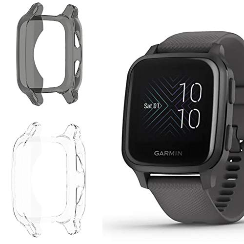 Giaogor Schutzhülle kompatibel Für Garmin Venu SQ, All-Around Case Ultra dünn TPU Schutz Hülle für Garmin Venu SQ Smartwatch (schwarz+Transparent) von Giaogor