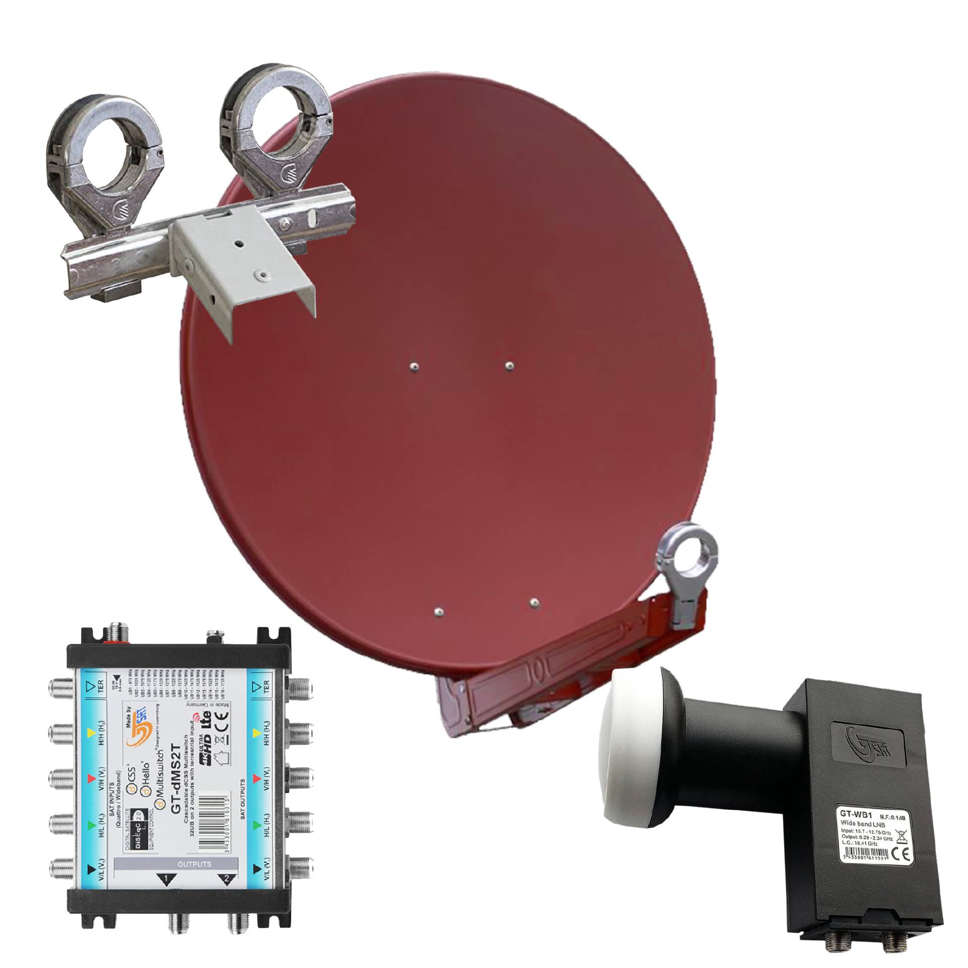 Gibertini OP 75 SE - Alu-Antenne - ziegelrot - 32 Teiln. mit Wideb.-LNB und Multischalter für 2 Sat. Gibertini OP 75 SE - Alu-Antenne - ziegelrot - 32 Teiln. mit Wideb.-LNB und Multischalter für 2 Sat. von Gibertini