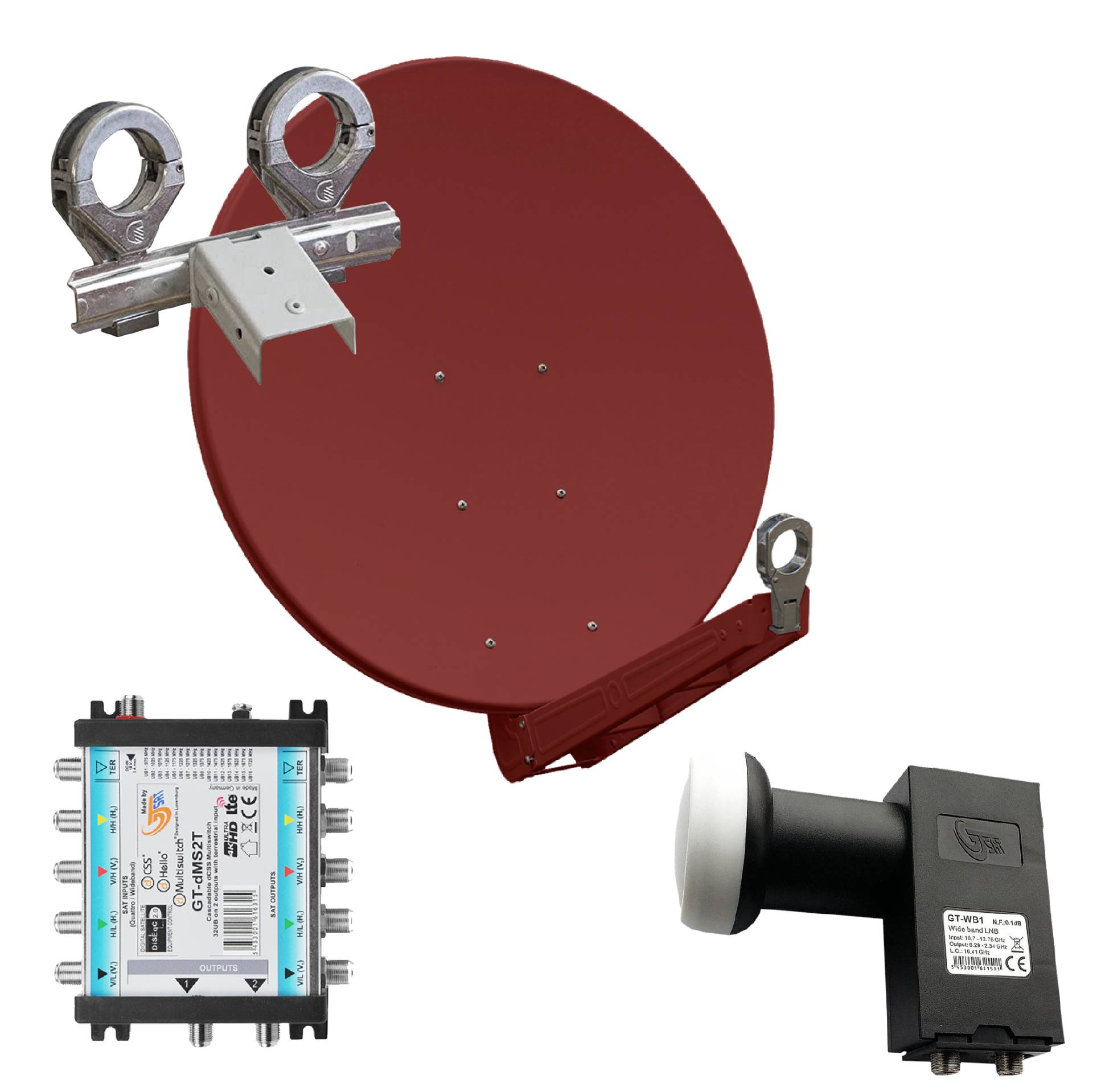 Gibertini OP 85 SE - Alu-Antenne - ziegelrot - 32 Teiln. mit Wideb.-LNB und Multischalter für 2 Sat. von Gibertini