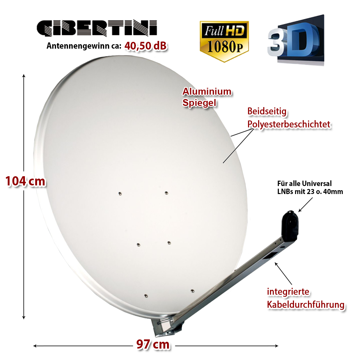 Gibertini Sat Antenne L Serie Aluminium Satellitenschüssel Lichtgrau 100cm von Gibertini