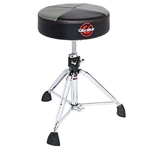 Gibraltar Schlagzeughocker, Drumhocker 9000 Series Quad Round Top, 9608RQPGB (Durchmesser: 35cm, Vinyl-Sitzfläche, Super Lock, Dreibein-Position, 'Super Foot' Gummifüße), Schwarz/Grau von Gibraltar