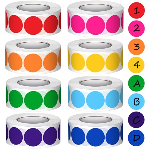 4000 Stück 20mm Klebepunkte Bunt 8 Farben Punkte Aufkleber Markierungspunkte, Runde Aufkleber Farbige Klebepunkte, Stickers Etiketten Selbstklebende Glue Dots für Basteln Kalender Büro-8 Rollen von Gicare