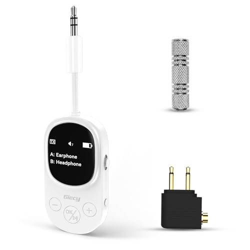 Giecy Bluetooth Adapter 2 in1 Sender Empfänger Klinke 3,5,Anschluss mit OLED-Display für Flugzeug,Dual-Verbindung, aptX Low Latency, Drahtloser Audio-Adapter für 2 AirPods,TV, MP3, Kopfhörer (Weiß) Giecy Bluetooth Adapter 2 in1 Sender Empfänger Klinke 3,5,Anschluss mit OLED-Display für Flugzeug,Dual-Verbindung, aptX Low Latency, Drahtloser Audio-Adapter für 2 AirPods,TV, MP3, Kopfhörer (Weiß) von Giecy
