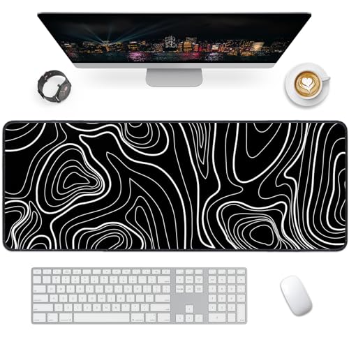 Giecy Gaming Mauspad XXL, Mousepad 900x400mm,Groß Schreibtischunterlage mit Rutschfester Gummibasis,Desk Mat für Tastatur, PC, Laptop(Schwarze & Weiße Linien) von Giecy