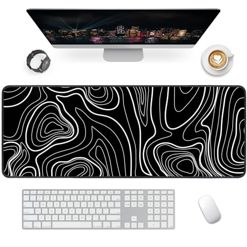 Giecy Gaming Mauspad XXL, Mousepad Groß 800x300mm,Schreibtischunterlage mit Rutschfester Gummibasis,Desk Mat für Tastatur, PC, Laptop(Schwarze & Weiße Linien) von Giecy