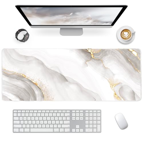 Giecy Gaming Mauspad XXL, Mousepad Groß 800x300mm,Schreibtischunterlage mit Rutschfester Gummibasis,Desk Mat für Tastatur, PC, LaptopWeißer Marmor von Giecy