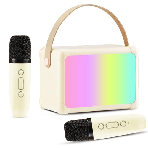 Giecy Karaoke Maschine mit 2 mikrofonen, Mini Bluetooth Karaoke Anlage mit mikrofon Kinder, PA-System als Geschenk für Mädchen, Jungen, Familie und Zuhause(Beige) von Giecy