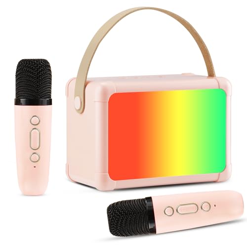 Giecy Karaoke Maschine mit 2 mikrofonen, Mini Bluetooth Karaoke Anlage mit mikrofon Kinder, PA-System als Geschenk für Mädchen, Jungen, Familie und Zuhause(Rosa) von Giecy