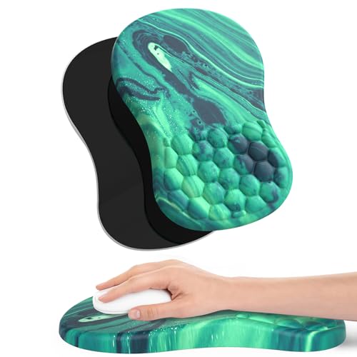 Giecy Mousepad mit Handauflage mit Massage-Design, Ergonomische Mauspad mit Memory-Schaum und Rutschfester PU-Unterseite, Handballenauflage Maus für Büro (Grünes Marmor) von Giecy