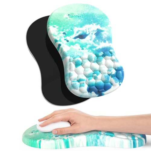 Giecy Mousepad mit Handauflage mit Massage-Design, Ergonomische Mauspad mit Memory-Schaum und Rutschfester PU-Unterseite, Handballenauflage Maus für Büro (Meereswellen) von Giecy