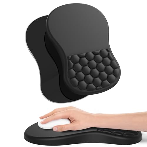 Giecy Mousepad mit Handauflage mit Massage-Design, Ergonomische Mauspad mit Memory-Schaum und Rutschfester PU-Unterseite, Handballenauflage Maus für Büro (Schwarz) von Giecy