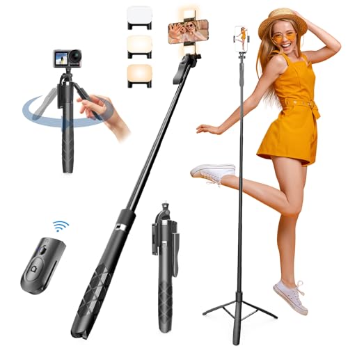 Giecy Selfie Stick Stativ,153cm Handy Stativ,360° drehbarer ausziehbarer Aluminium-Tripod mit Fernbedienung und LED Fülllichtern für iPhone,Samsung Giecy Selfie Stick Stativ,153cm Handy Stativ,360° drehbarer ausziehbarer Aluminium-Tripod mit Fernbedienung und LED Fülllichtern für iPhone,Samsung von Giecy
