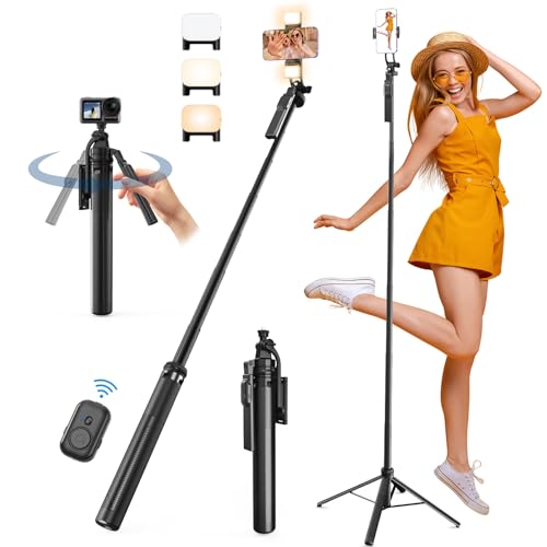 Giecy Selfie Stick Stativ,180cm Handy Stativ,360° drehbarer ausziehbarer Aluminium-Tripod mit Fernbedienung und LED Fülllichtern für iPhone,Samsung Giecy Selfie Stick Stativ,180cm Handy Stativ,360° drehbarer ausziehbarer Aluminium-Tripod mit Fernbedienung und LED Fülllichtern für iPhone,Samsung von Giecy