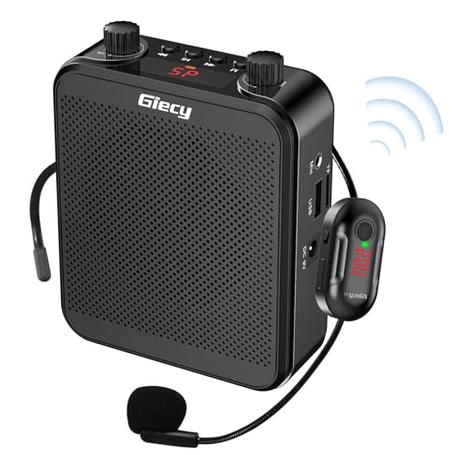 Giecy Sprachverstärker Tragbarer mit Kabellosem UHF-Mikrofon, 2800mAh Akku, MP3/TF/USB-Player, FM-Radio & Aufnahmefunktion für Lehrer, Führungen und Veranstaltungen von Giecy