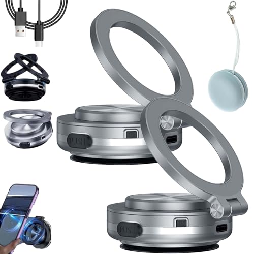 Gienslru Maggrip Pro 360 2.0, Nixie Phone Holder, Fall Car Electric Suction Cup Vacuum Magnetic Phone Holder, 360° Rotating Magnetic Phone Holder, Nixie Magnet Phone Holder for iPhone (2*Silver) von Gienslru