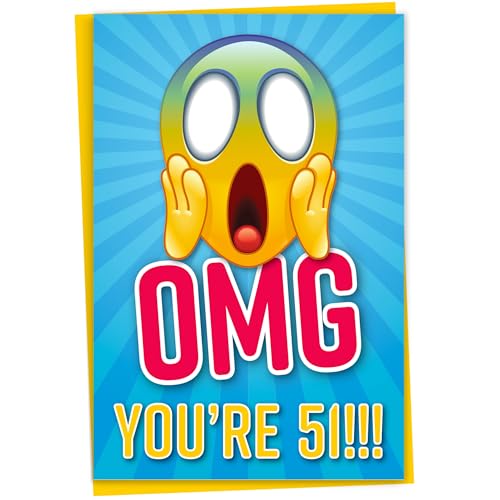 Gift Monster Lustige Karte zum 51. Geburtstag für einen Freund, OMG You're 51 Screaming Emoticon, Karte zum Altern, Geburtstagskarte für Schwester, Geburtstagskarte für Bruder, Karte für Sie oder Ihn von Gift Monster