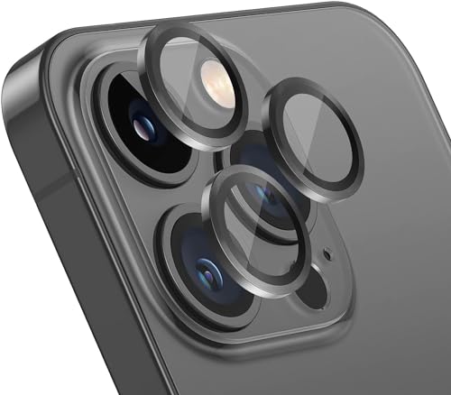 Giftorld Kamera Objektiv Schutz für iPhone 15 Pro/15 Pro Max, Luftfahrt Aluminium 3D Ring, 9H gehärtetes Glas, 360 Grad Schutz, HD Klarheit. (Schwarz) von Giftorld
