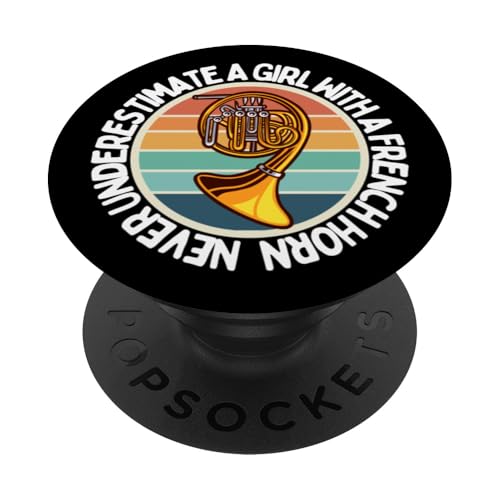 Frauen unterschätzen niemals ein Mädchen mit einem Waldhorn PopSockets Klebender PopGrip Frauen unterschätzen niemals ein Mädchen mit einem Waldhorn PopSockets Klebender PopGrip von Gifts For French Horn Player