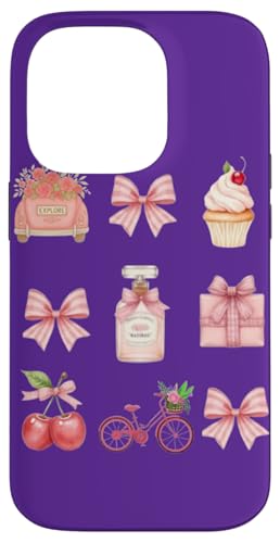 Rosa Ästhetisches Set mit Auto, Schleifen, Fahrrad, Kirschen Hülle für iPhone 14 Pro von Gifts & Beads