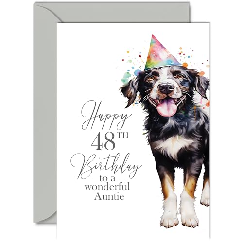 Geburtstagskarte zum 48. Geburtstag für Tante – Party-Hund – Happy Birthday Karte für 48 Jahre alte Tante von Nichte, Neffe, A5, Geburtstag, Frau, Frau, Frau, sie, Grußkarten, Geschenk für Tante, von Giftzie