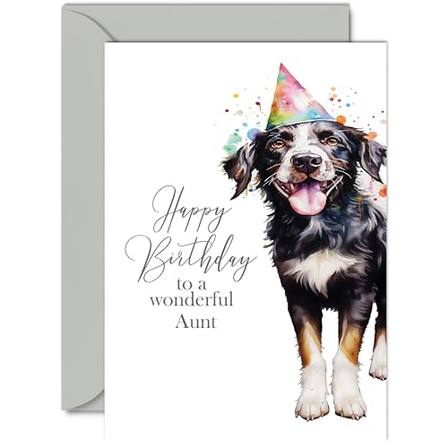 Geburtstagskarten für Tante – Partyhut-Hund – Happy Birthday Karte für Tante vom Neffen Nichte, A5 Geburtstagsgeschenke Tante Grußkarten für Frauen und Sie von Giftzie