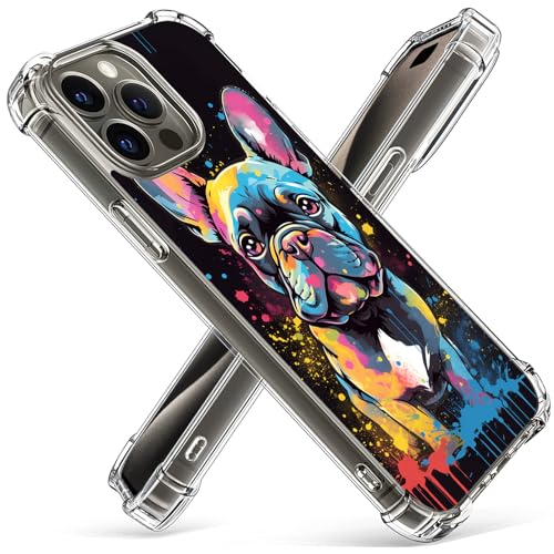 Gifun Französische Bulldogge Hülle für iPhone 15 Pro, harter PC + TPU Bumper Clear Protective Design Hülle Kompatibel mit iPhone 15 Pro 6,1 Zoll – Farbe Graffiti Französische Bulldogge von Gifun