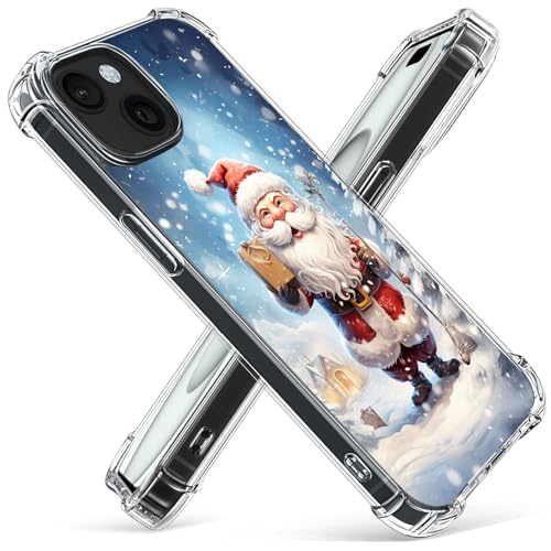 Gifun Weihnachtsmann Hülle für iPhone 15, Harter PC+TPU Bumper Klar Schutzhülle Design Hülle Kompatibel mit iPhone 15 6,1 Zoll - Rot Weihnachtsmann von Gifun