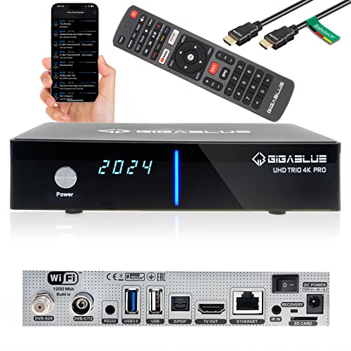 GigaBlue UHD Trio 4K PRO Kabel Sat-Receiver DVB-S2X/C/T2 Tuner | mit 256 GB Festplatte PVR Aufnahmefunktion | WLAN 1200Mbit/s | HDMI, USB, LAN, Bluetooth | 12V Netzteil inkl. Babotech® HDMI-Kabel von GigaBlue