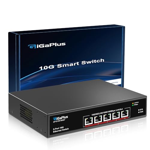 5-Port 10Gb Ethernet Switch, 5 x 10Gbe RJ45 Ports, 100Gbps Switching-Kapazität, GiGaPlus Unmanaged Switch Einfach für 10G NAS, PCs, WiFi7 Router, 10G Adapter/Netzkarten. Desktop- oder 19-Zoll-Rack-Mon 5-Port 10Gb Ethernet Switch, 5 x 10Gbe RJ45 Ports, 100Gbps Switching-Kapazität, GiGaPlus Unmanaged Switch Einfach für 10G NAS, PCs, WiFi7 Router, 10G Adapter/Netzkarten. Desktop- oder 19-Zoll-Rack-Mon von GigaPlus