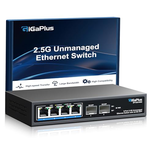 6-Port 2.5Gb Unmanaged Ethernet Switch mit 4* 2.5G Base-T Ports, 2* 10G SFP+ Ports. GiGaPlus 2.5Gbit/s Netzwerk-Switch für WiFi6-Router 6-Port 2.5Gb Unmanaged Ethernet Switch mit 4* 2.5G Base-T Ports, 2* 10G SFP+ Ports. GiGaPlus 2.5Gbit/s Netzwerk-Switch für WiFi6-Router von GigaPlus